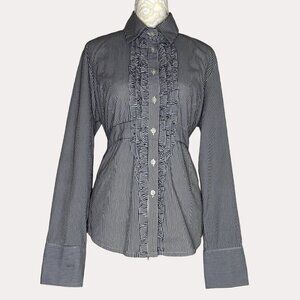 PA Concept Ruffle Pin Stripe Button Front Blouse Shirt Top Blue 44 US L am